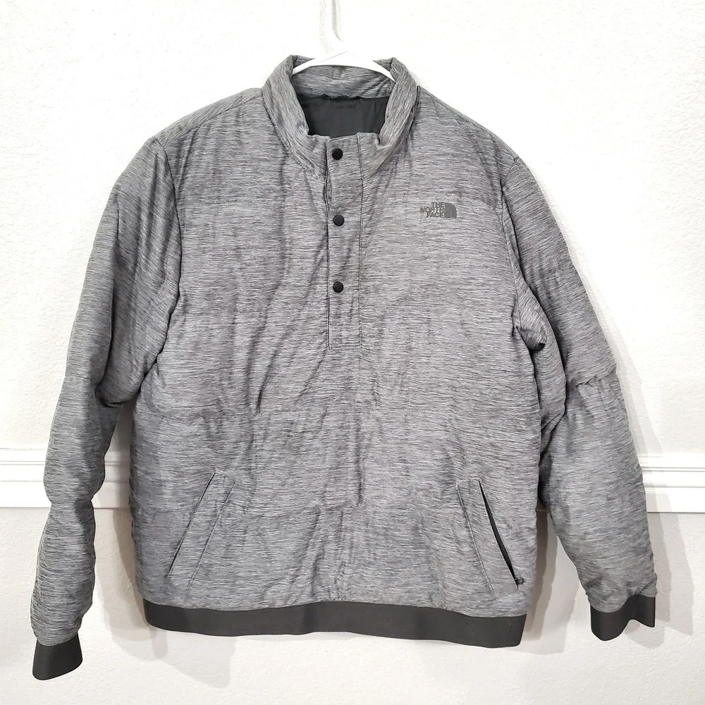The North Face Mens Gray 550 Down Snap Neck Pullover Puffer Jacket Large